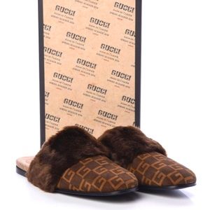 Gucci brown logo calfskin square G Slipper